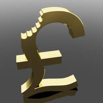 Pound with bite showing devaluation crisis and recession Illustrazione stock