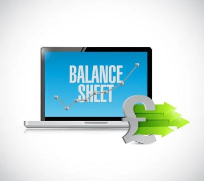 Pound business balance sheet on computer screen Illustrazione stock