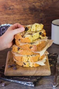 Pound cake with chocolate drops. Stock Photos
