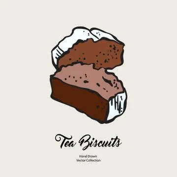 Pound cake chunks isolated hand drawn vector line illustration old style. Vec Stock Illustration