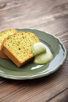 Pound cake with tea matcha Stock Photos