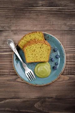 Pound cake with tea matcha Stock Photos