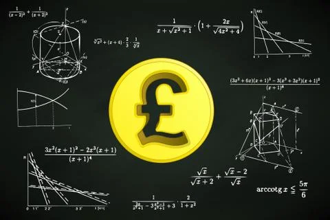 Pound coin on blackboard with math calculations vector illustration Stock Illustration