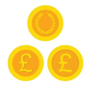 Pound  coin   icon. Pound  flat sign money.  golden (yellow) icon coin  set v Stock Illustration