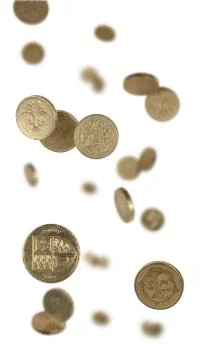 Pound coins falling Stock Photos