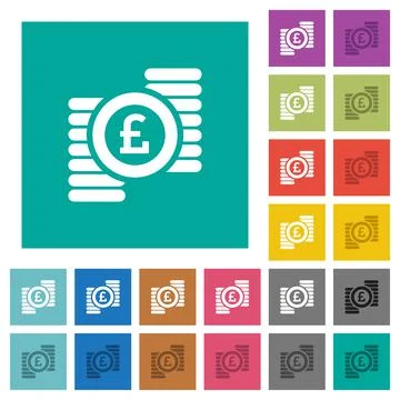 Pound coins square flat multi colored icons Stock Illustration