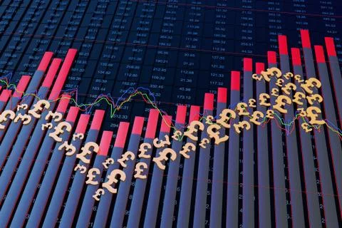 Pound composed of arrows and charts, currency appreciation and statistics Stock Illustration
