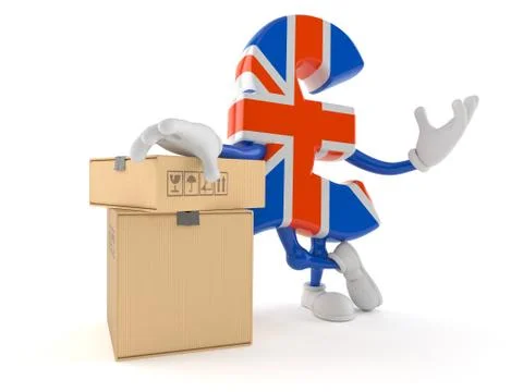Pound currency character with stack of boxes Illustrazione stock