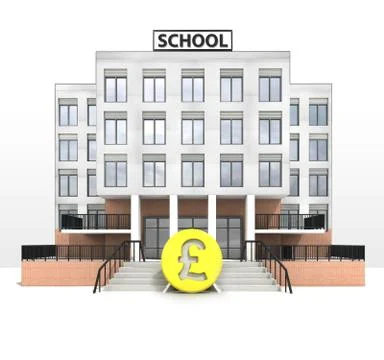 Pound currency in front of modern school building illustration Ilustración de archivo