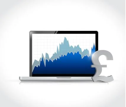 Pound currency graph on a laptop computer. Stock Illustration