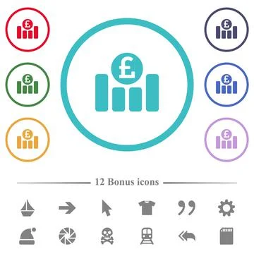 Pound financial graph flat color icons in circle shape outlines Stock Illustration