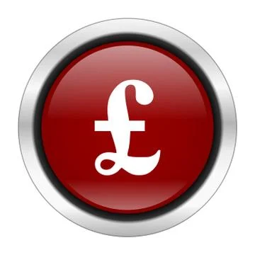 Pound icon, red round button isolated on white background, web design illustr Stock Illustration
