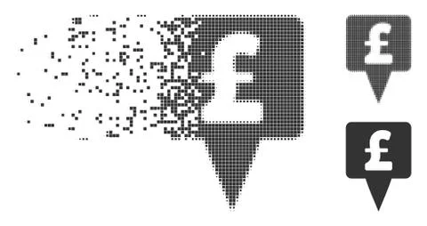 Pound Map Pointer Shredded Pixel Halftone Icon Stock Illustration