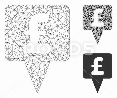 Pound Map Pointer Vector Mesh Network Model and Triangle Mosaic Icon Stock Illustration
