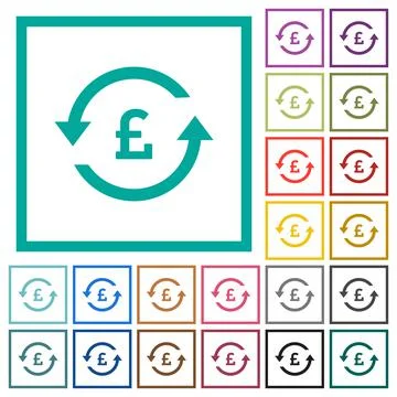Pound pay back flat color icons with quadrant frames Stock Illustration