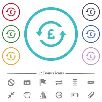 Pound pay back flat color icons in circle shape outlines Stock Illustration
