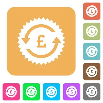 Pound pay back guarantee sticker rounded square flat icons Stock Illustration