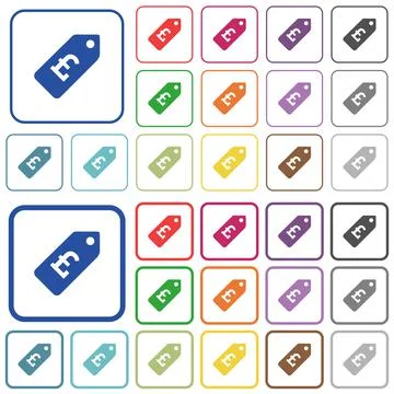 Pound price label outlined flat color icons Stock Illustration