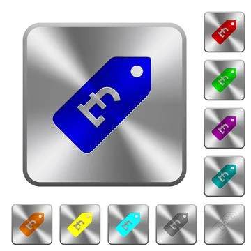 Pound price label rounded square steel buttons Stock Illustration