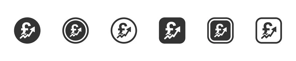 Pound rate increase vector icons set. British pound value inflation signs Ilustração Stock