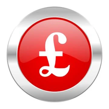 Pound red circle chrome web icon isolated. Stock Illustration