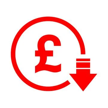 Pound reduction symbol, cost decrease icon. Reduce debt bussiness sign vector Illustrazione stock