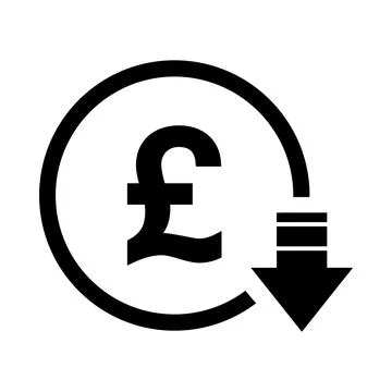 Pound reduction symbol, cost decrease icon. Reduce debt bussiness sign vector Stock Illustration
