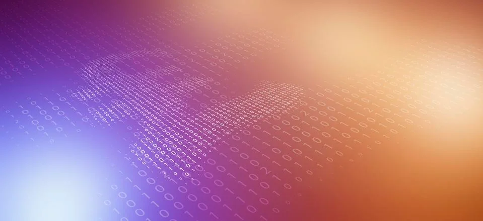 Pound sign made from binary numbers, reflected on color gradient surface Stock Illustration