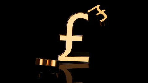 Pound Simbol Falling On Reflective Surface Stock Footage 125702267