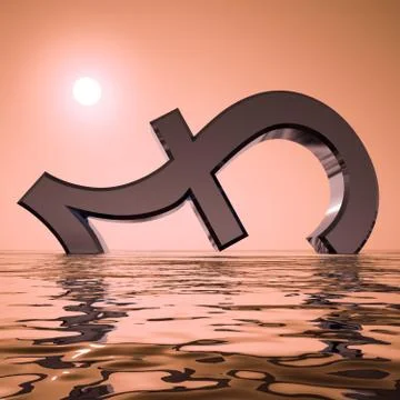 Pound sinking and sunset showing depression recession and economic downturn 스톡 일러스트