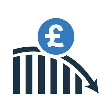 Pound sterling bar chart, down graph icon. Pound sterling bar chart, down g.. Illustrazione stock