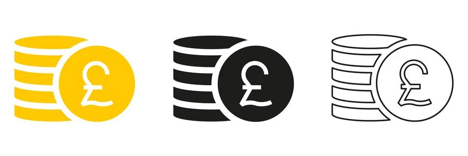 Pound sterling coins stack icon set Stock Illustration