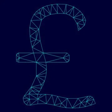 Pound sterling low poly triangulation triangulated polygonal electric cyan bl Stock Illustration