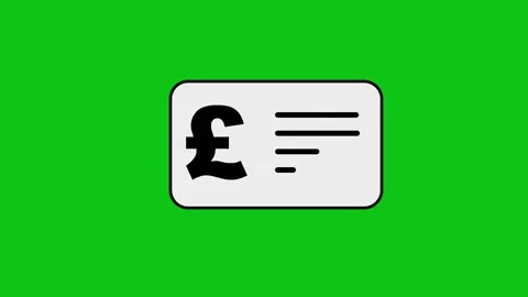Pound sterling symbol appears on payment card with check mark graphic motion. Stock Footage 346496783