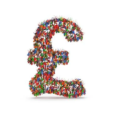 Pound Sterling Symbol Composed of Numerous Colorful Confetti Stock Illustration