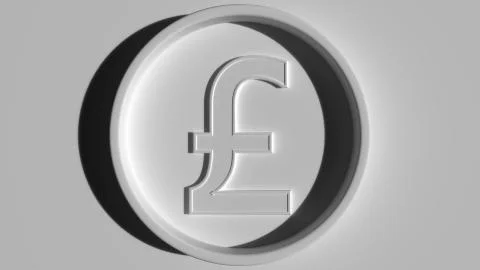 Pound sterling symbol in ring, eclipse lighting. Economic report or forex Stock Illustration