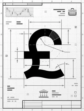 Pound sterling symbol as technical drawing Stock Illustration