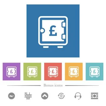 Pound strong box flat white icons in square backgrounds Stock Illustration