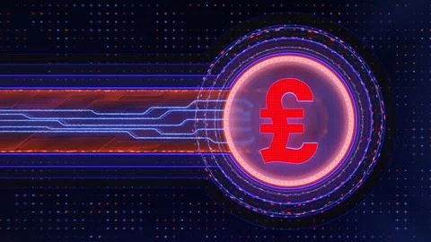 Pound symbol on abstract dark technological background. Currency coin Stock Illustration