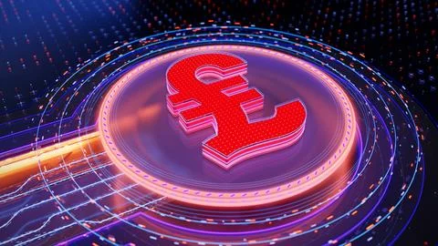 Pound symbol on abstract dark technological background. Currency coin Stock Illustration