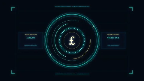 Pound symbol neon digital interface with finance data scan Stock Footage 348343740