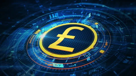Pound symbol set within a futuristic blue digital interface Stock Footage 289800544