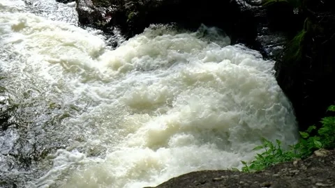Pounding waterfall - High angle, clear view - Slow Motion Stock Footage 244361900