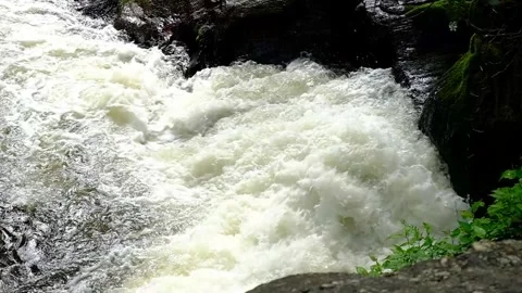 Pounding waterfall - High angle, clear view, still camera - Slow Motion Stock Footage 244362043