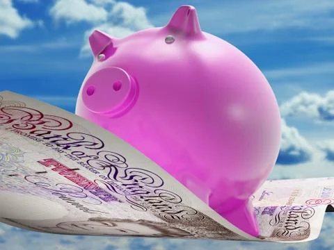 Pounds note pig shows prosperity and investment 스톡 일러스트