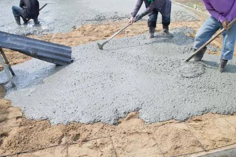 Pour the cement floor. Stock Photos