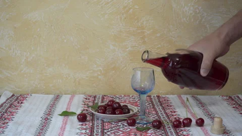 Pour cherry liqueur Video stock 281566189