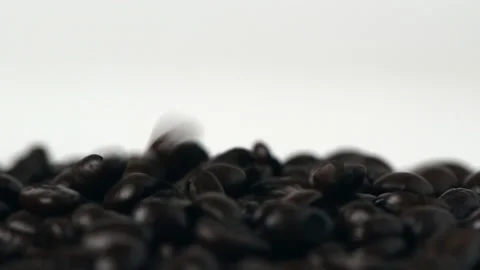 Pour coffee bean from above, Fried coffee beans concept, slow motion Stock Footage 232313735