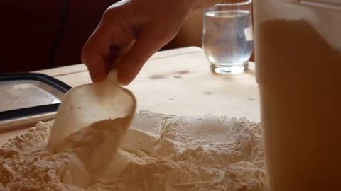 Pour the flour on the work table Stock-Footage 84197034