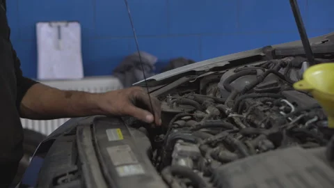 Pour motor oil into the car engine Stock Footage 264065331